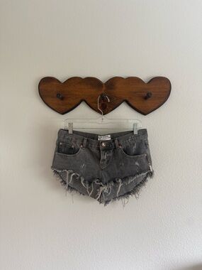 One Teaspoon Black Distressed Cutoff Denim Shorts